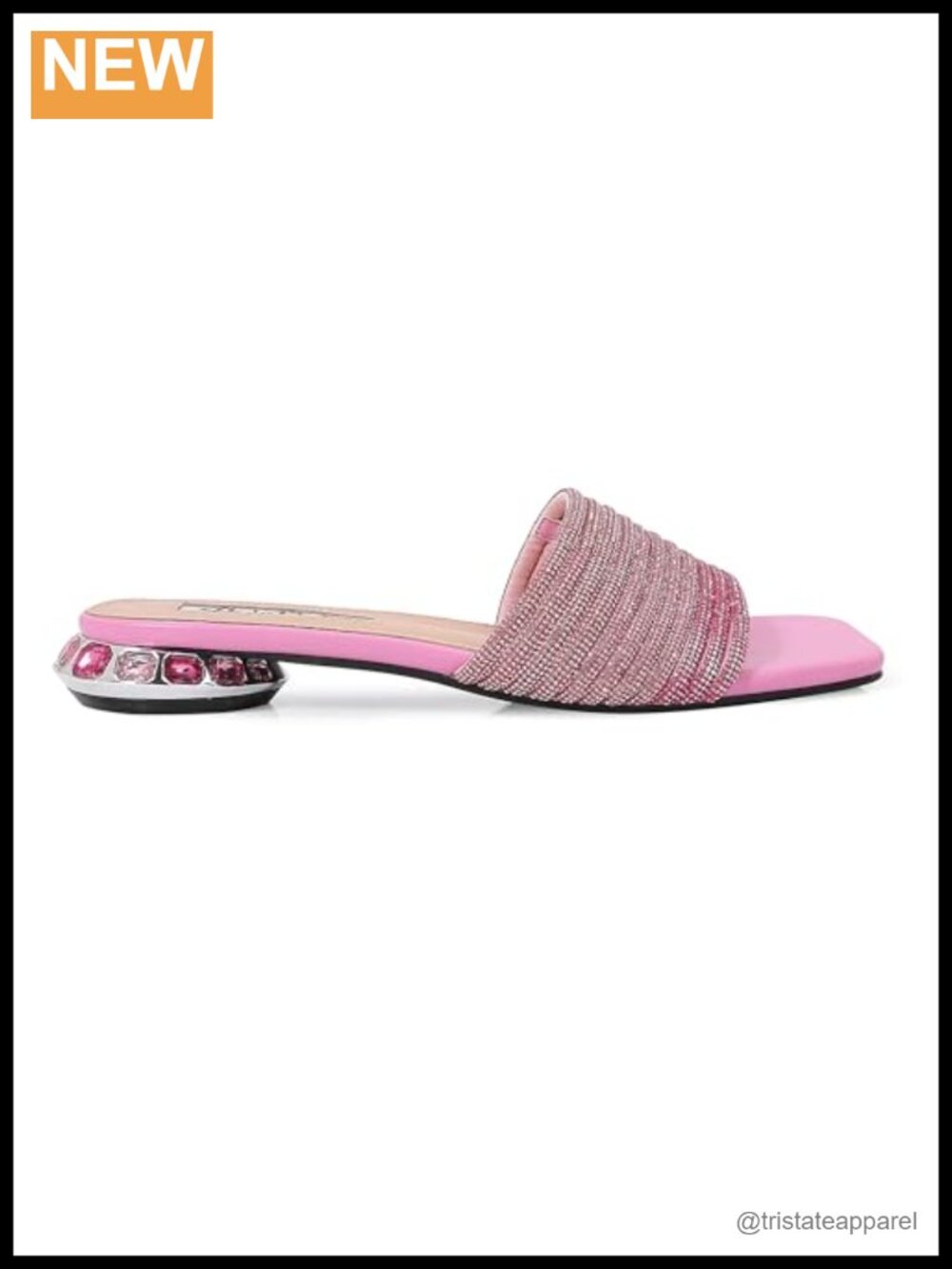 Rhinestone Strappy Square Toe Slide Sandals